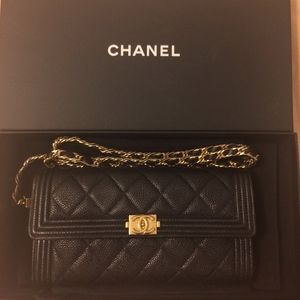 Black w/Gold Le Boy Chanel Wallet on Chain